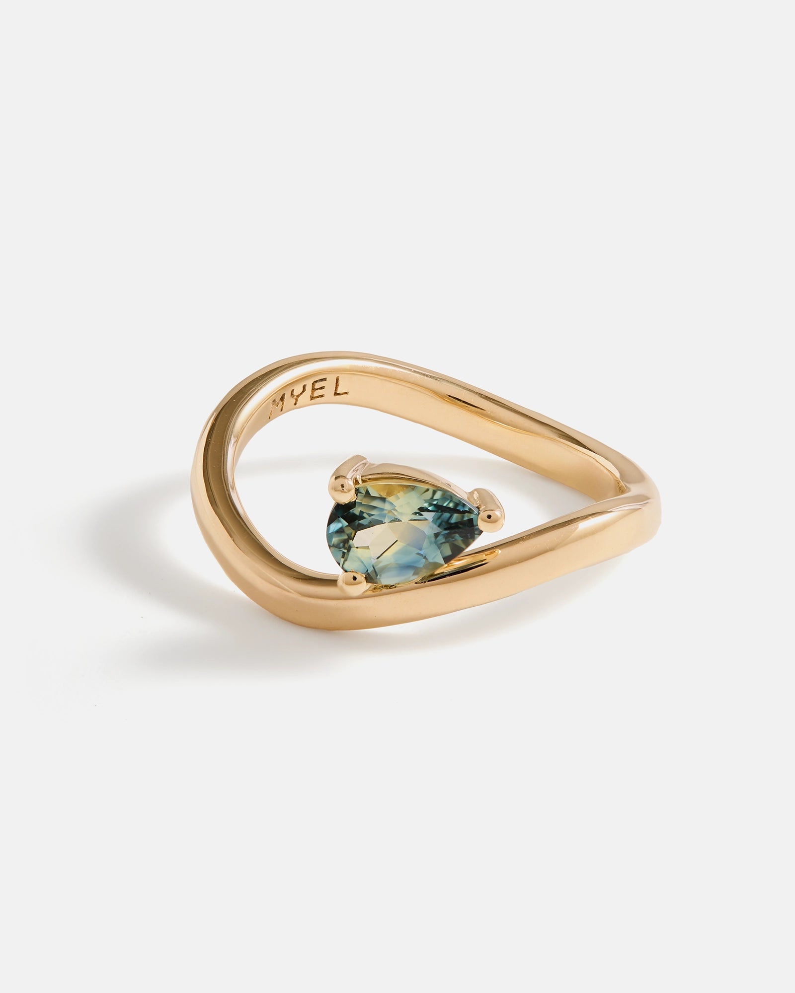 Pyrus Wave Ring in 14k Fairmined Yellow Gold with Pear Australian Sapphire