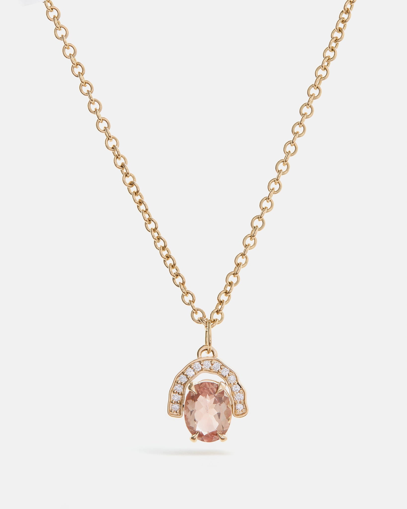 Oval Sunstone Pendant in Fairmined 14K Yellow Gold adorned with lab-grown diamonds