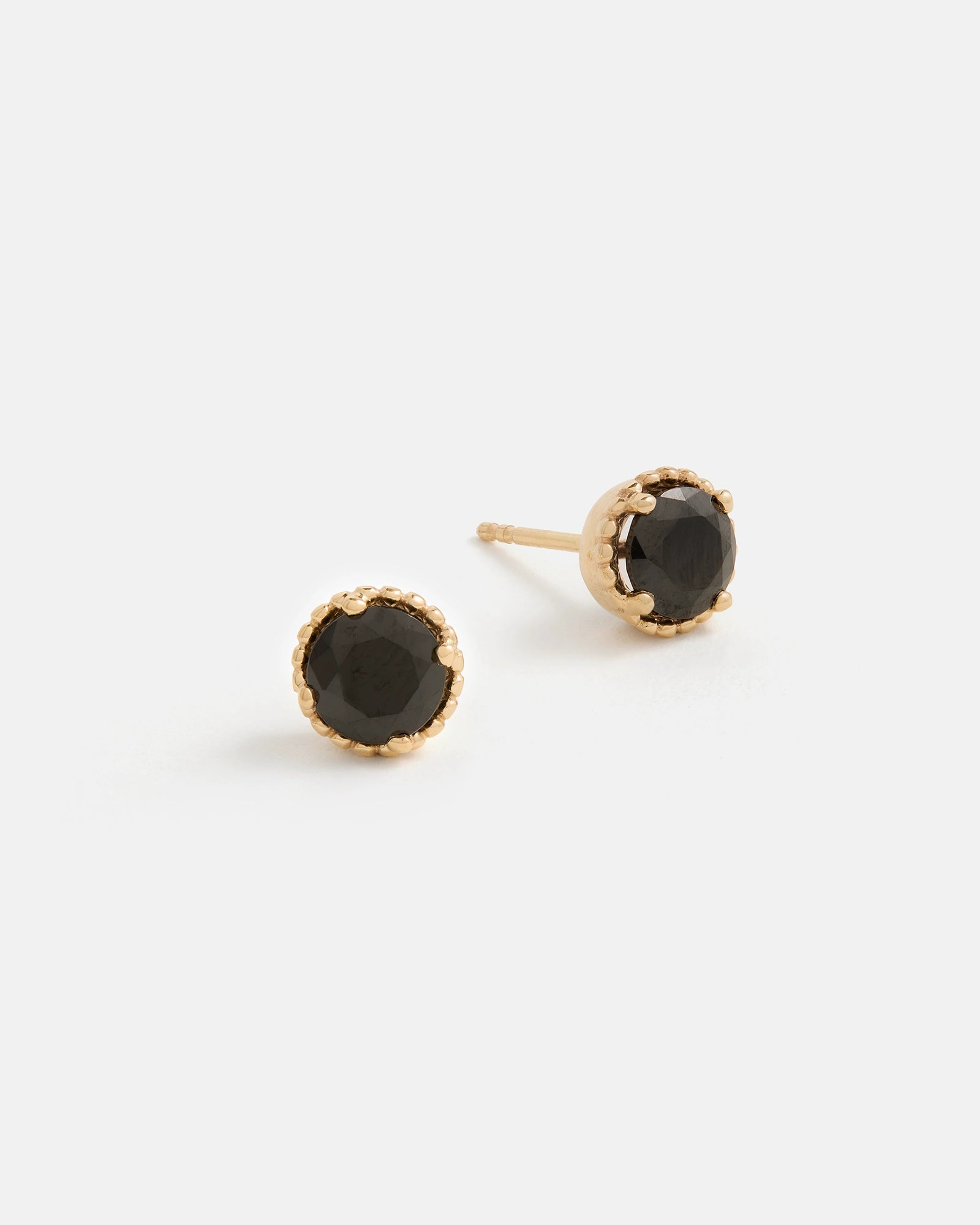 Galatée Stud Earrings in 14k Yellow Gold with Black Spinel