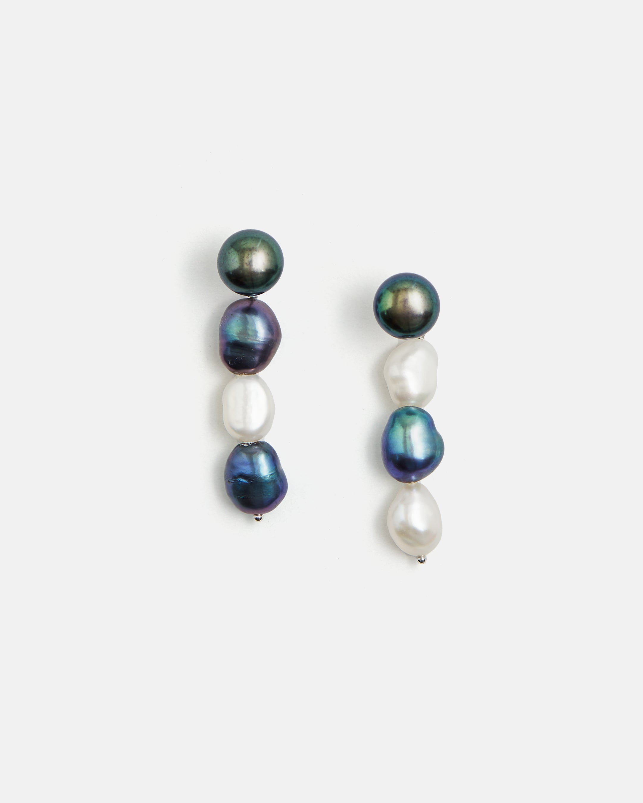 Neptune Black Iridescent and White Pearl Drop Earrings in White Gold