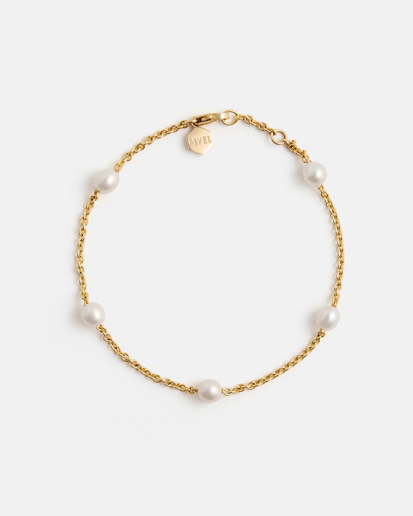 Bracelet Pom-pom en Or Jaune avec Perles Blanches