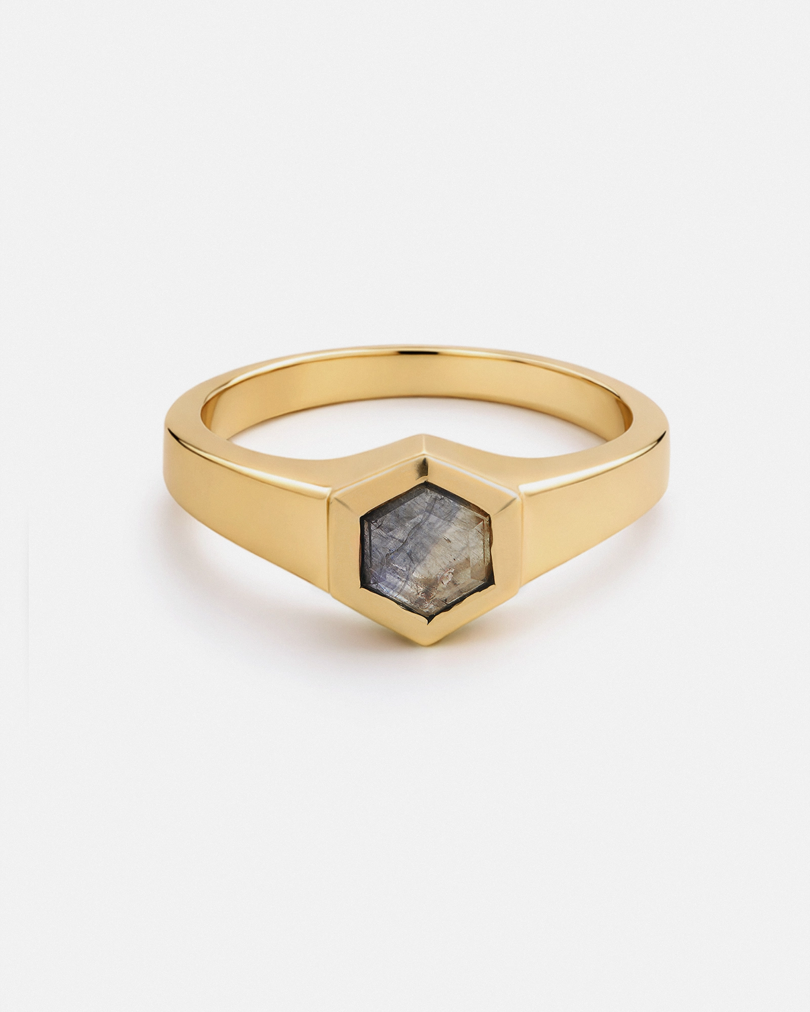 Signet Hexagon Gold Ring with Sapphire