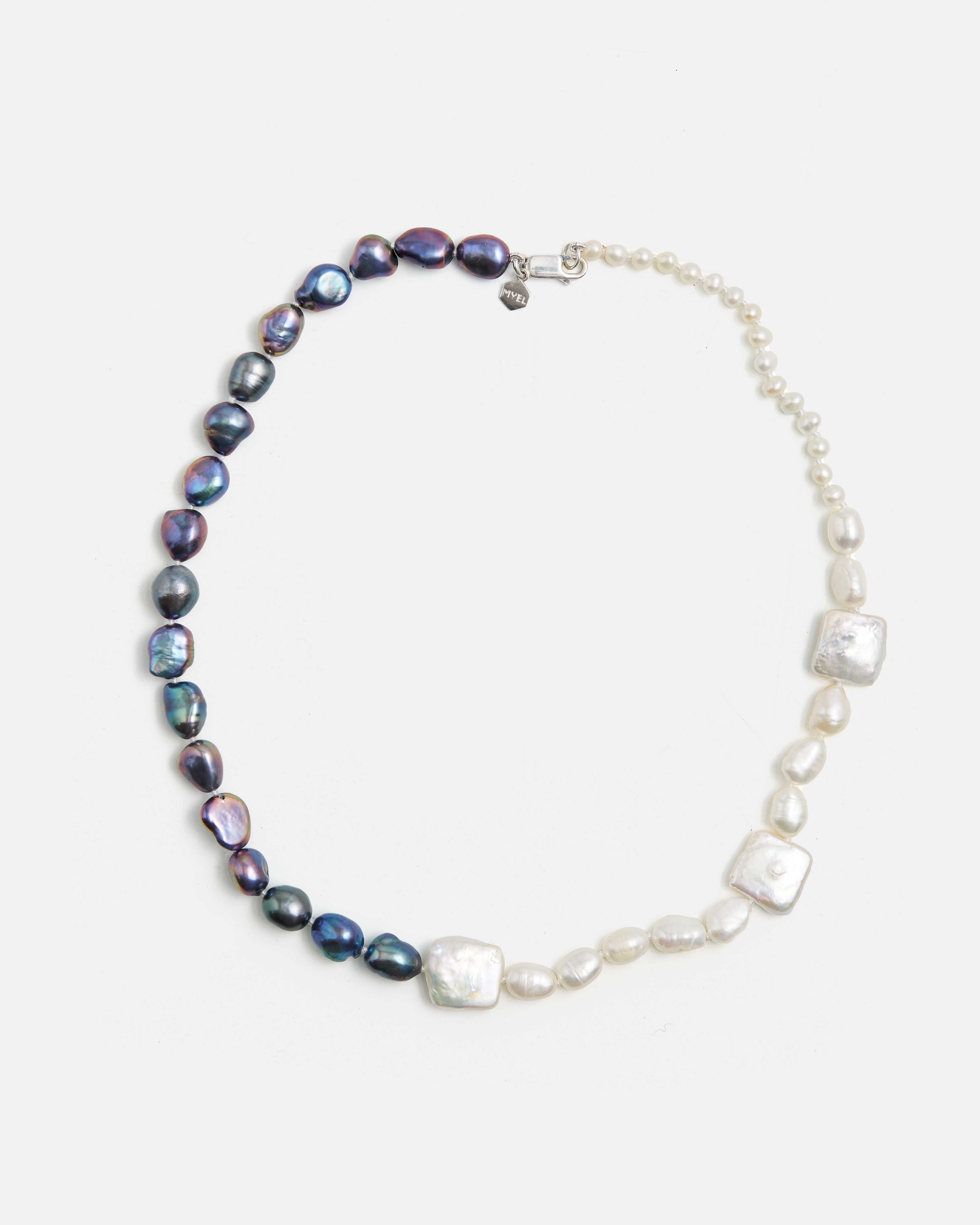 Neptune Black Iridescent and White Pearl Necklace