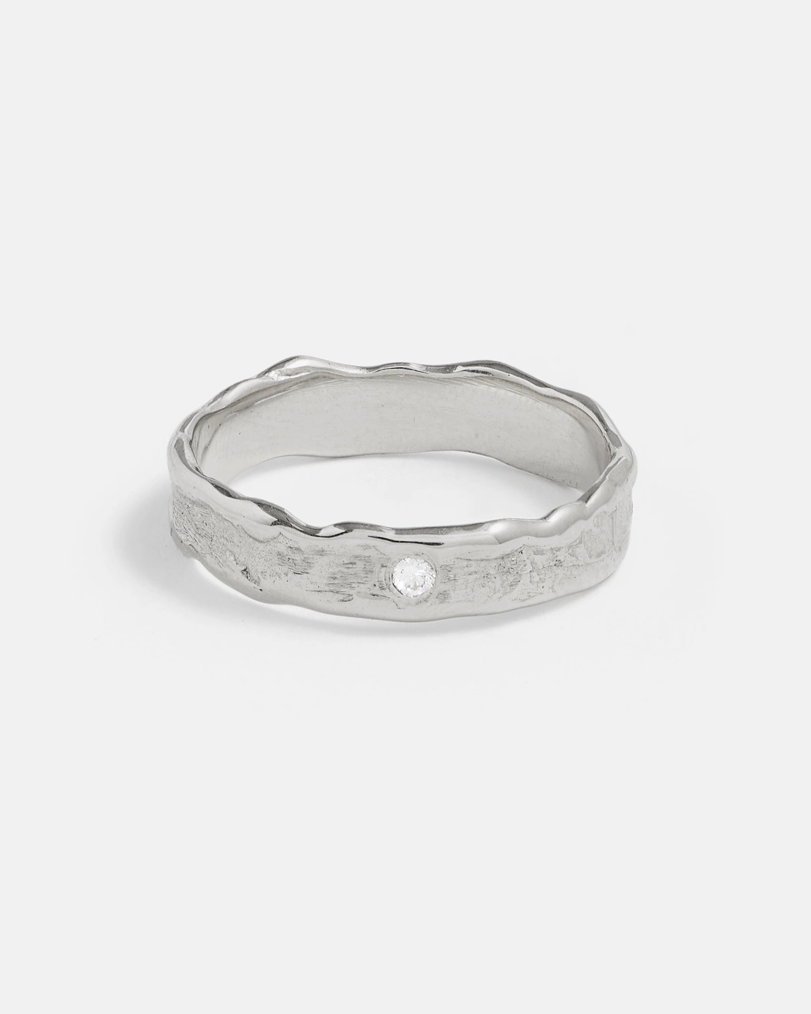 Bague Forge large en argent avec Diamant de 2mm incrusté