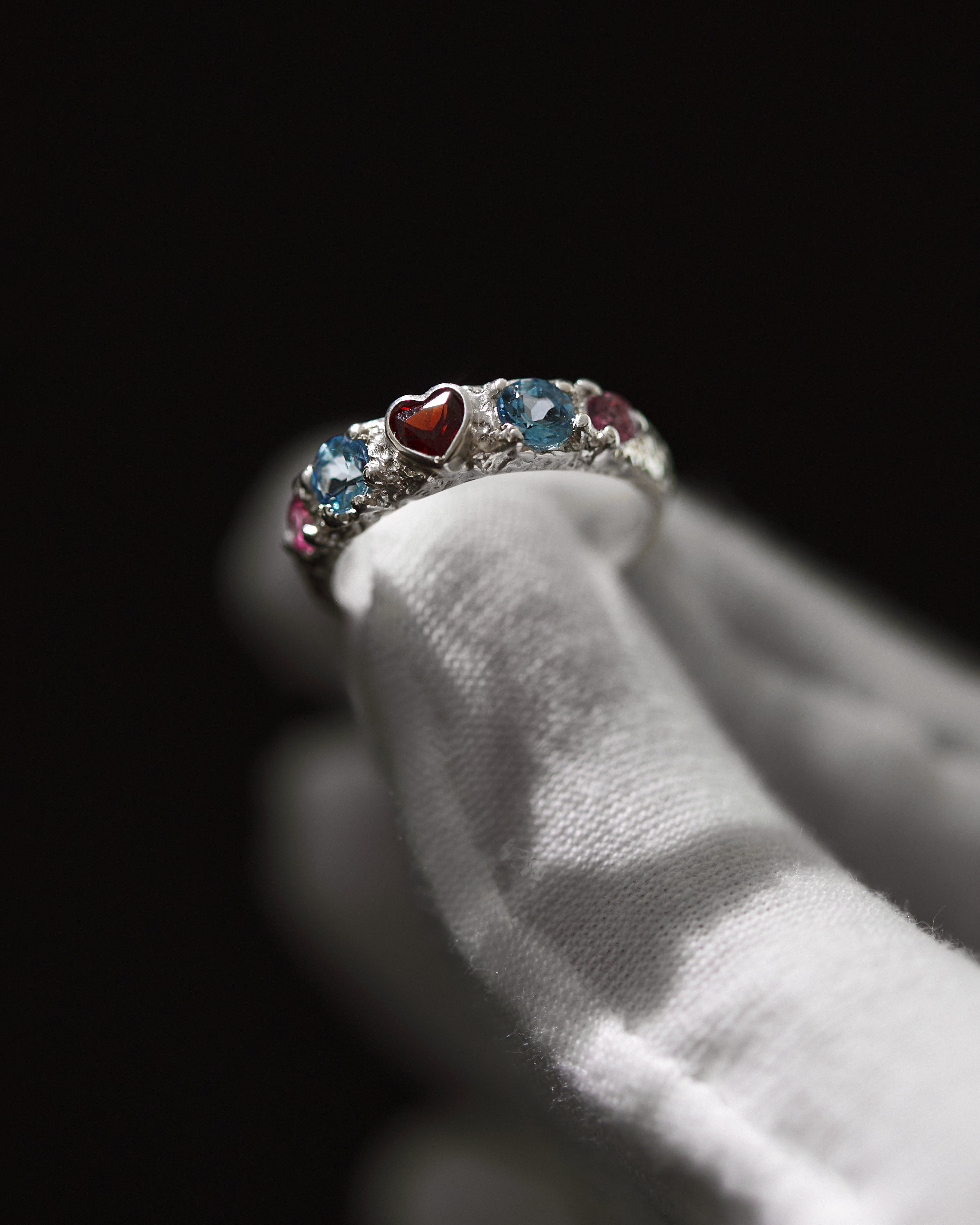 Coup de Foudre Ring in Silver with Garnet, Aquamarine and Tourmaline