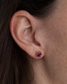 Galatée Stud Earrings in 14k Yellow Gold with raspberry-toned Tanzanian Moyo Garnet