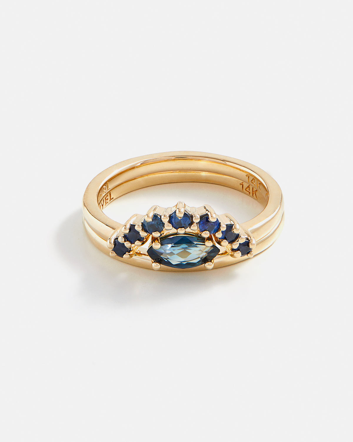 Off-Set Marquise Ring in 14K Fairmined Gold and Wave Band with Australian Sapphires