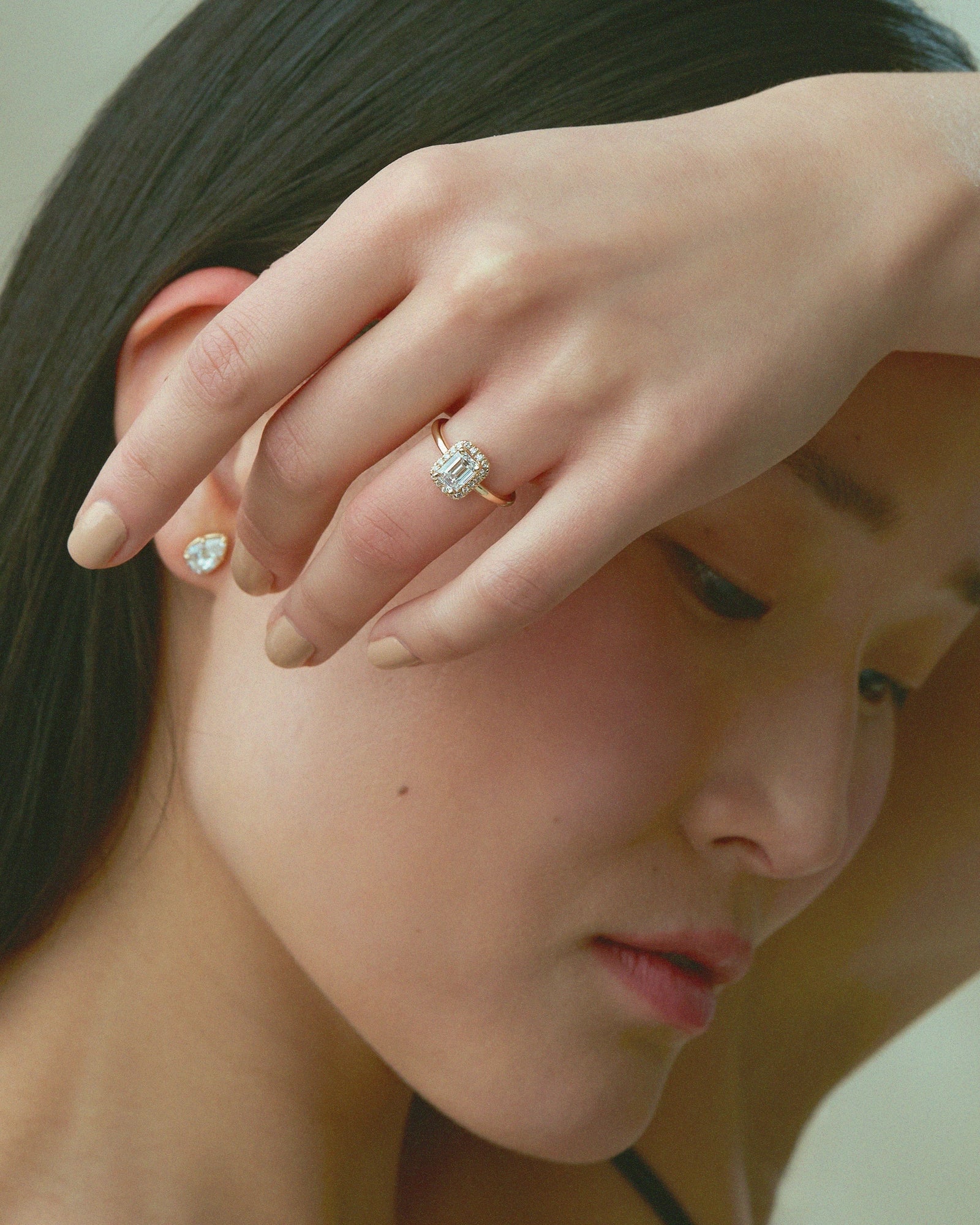 Halo Emerald Cut Ring in 14K Fairmined Gold with Lab-Grown Diamonds