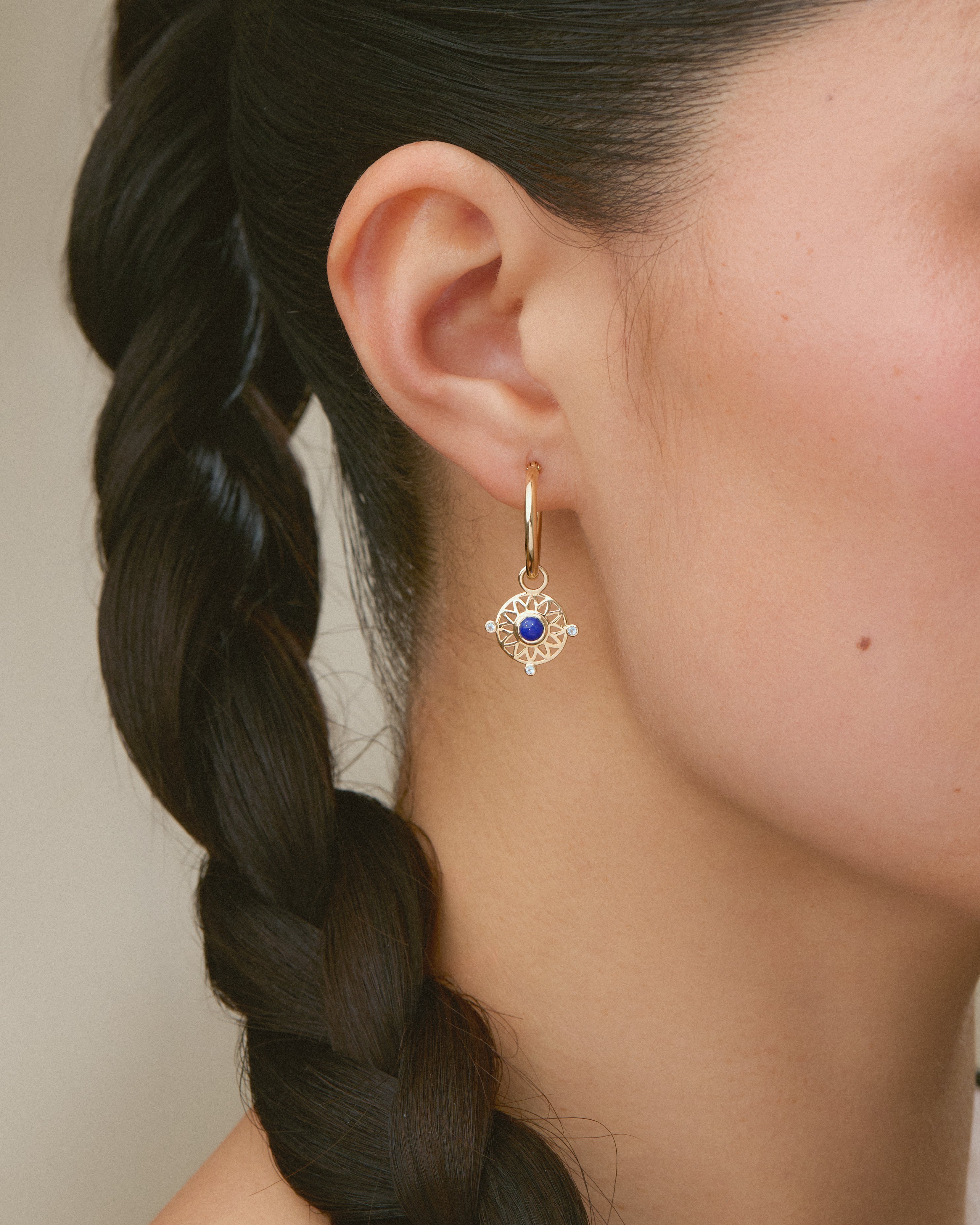 Talisman Earrings in 14K Gold with Lapis and Blue Topaz