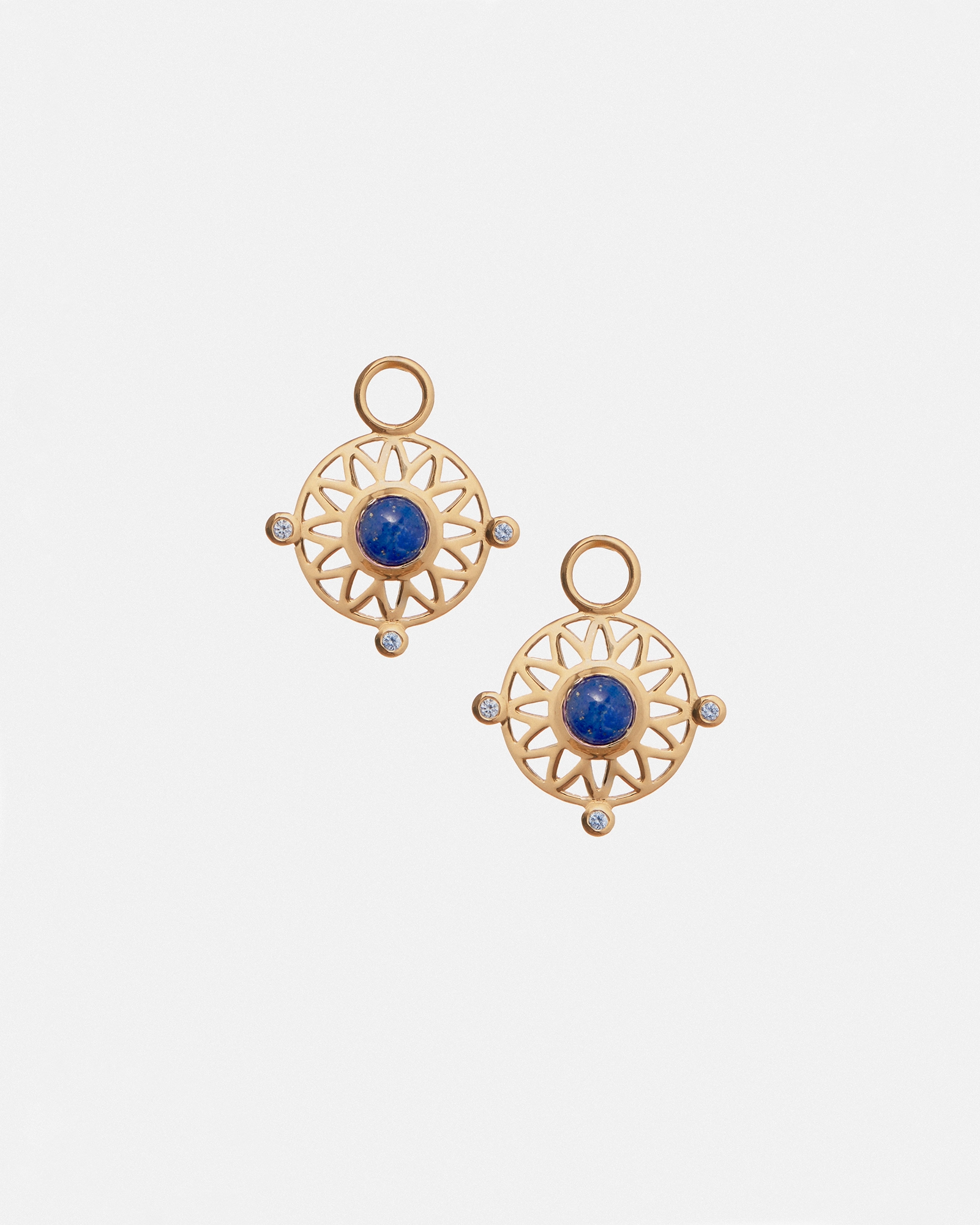 Boucles D'Oreilles Talisman en Or Jaune 14k avec Lapis Bleu et Topaz Bleu