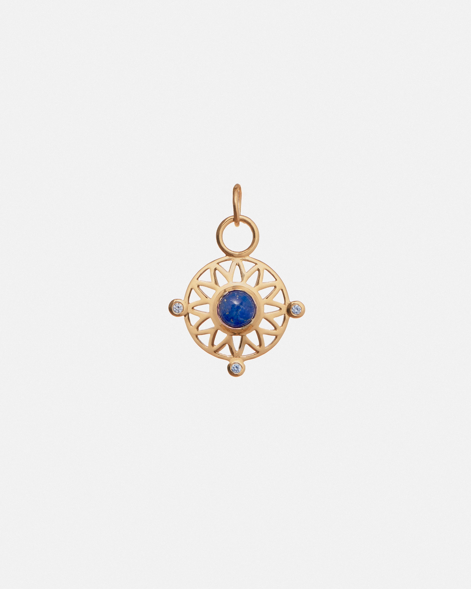 Pendentif Talisman en or Jaune 14k avec Lapis Bleu du Chili et Topaz Bleu