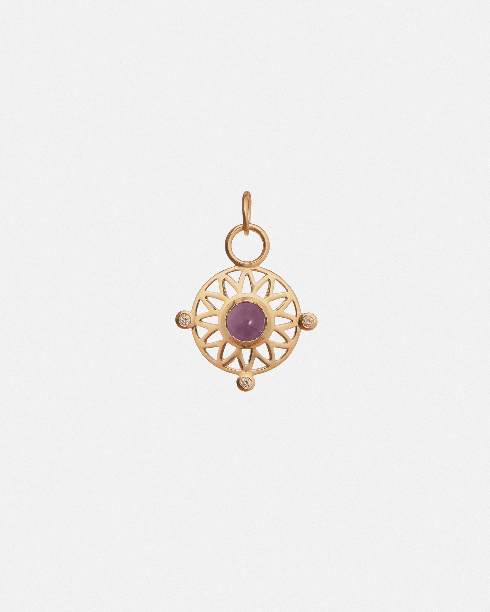 Talisman Pendant in 14k Yellow Gold with Purple Chalcedony and Lab Diamonds