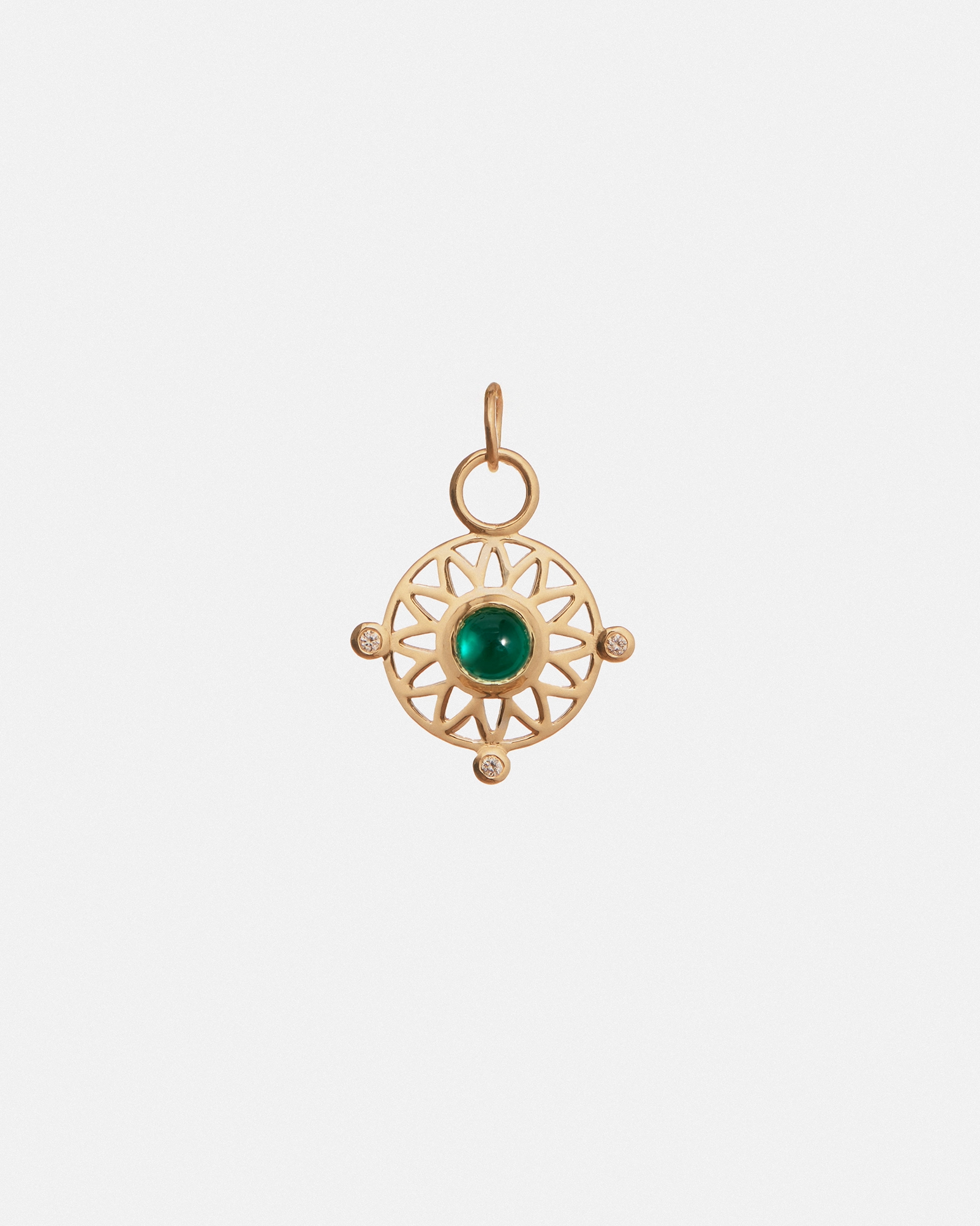 Pendentif Talisman en or Jaune 14k avec émeraude de laboratoire et diamants