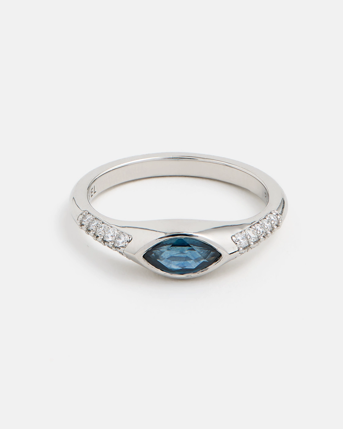 Marquise Signet Pavé Ring in Platinum with Montana Sapphire and Lab-grown Diamonds