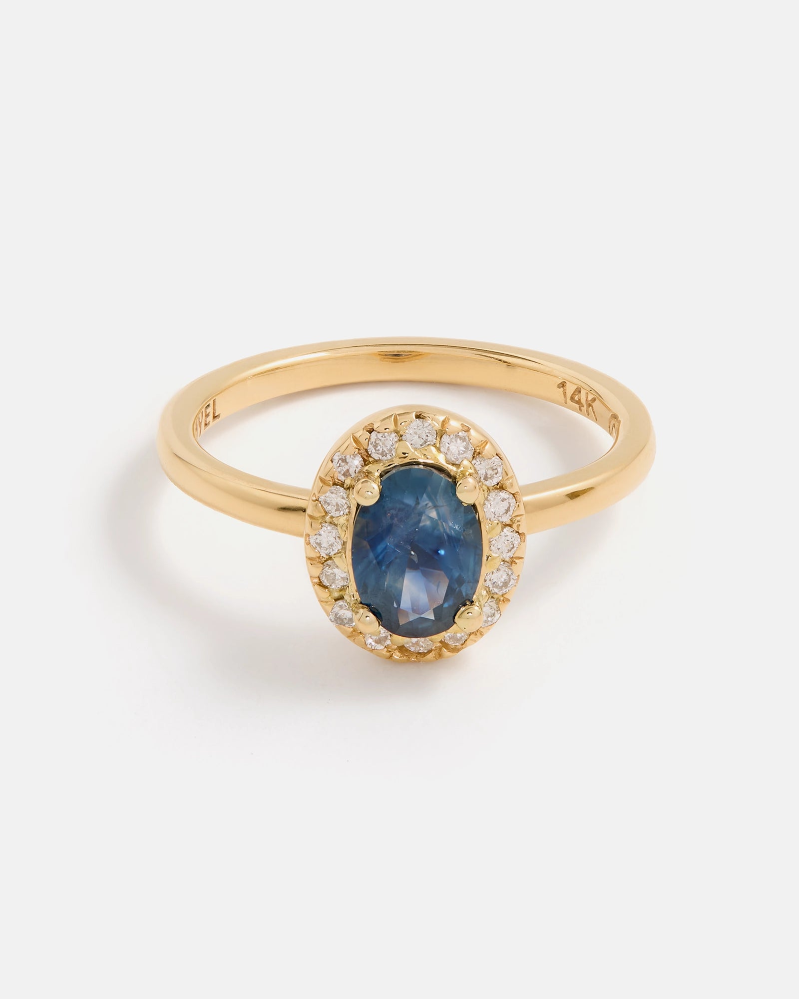 Halo Oval Sapphire Ring in 14K Fairmined Gold with Diamonds