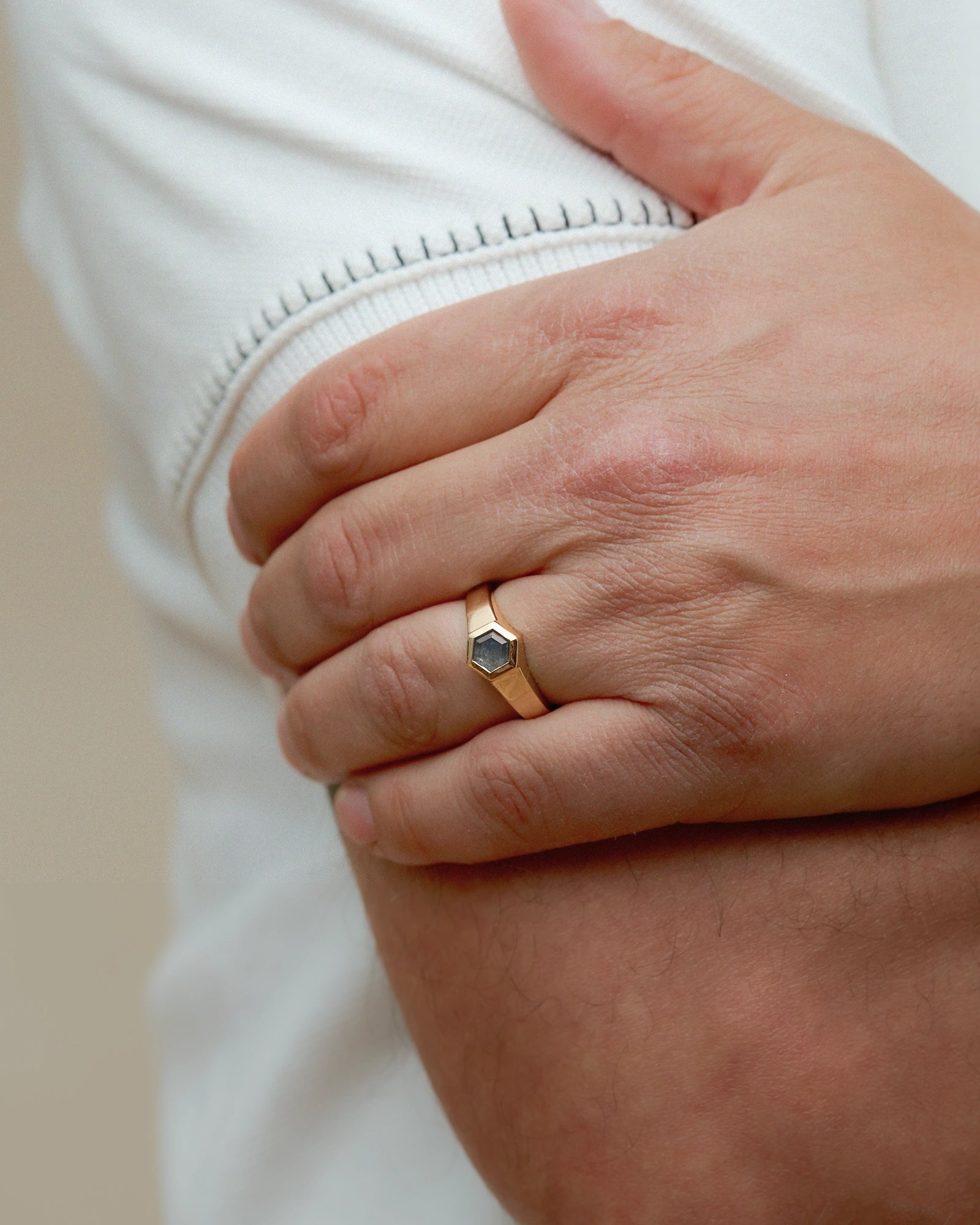 Signet Hexagon Gold Ring with Sapphire