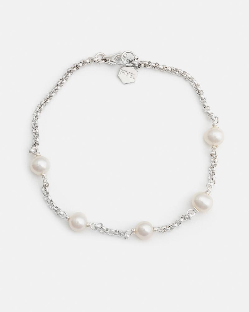 Pom-pom Bracelet in Sterling Silver with White Pearls