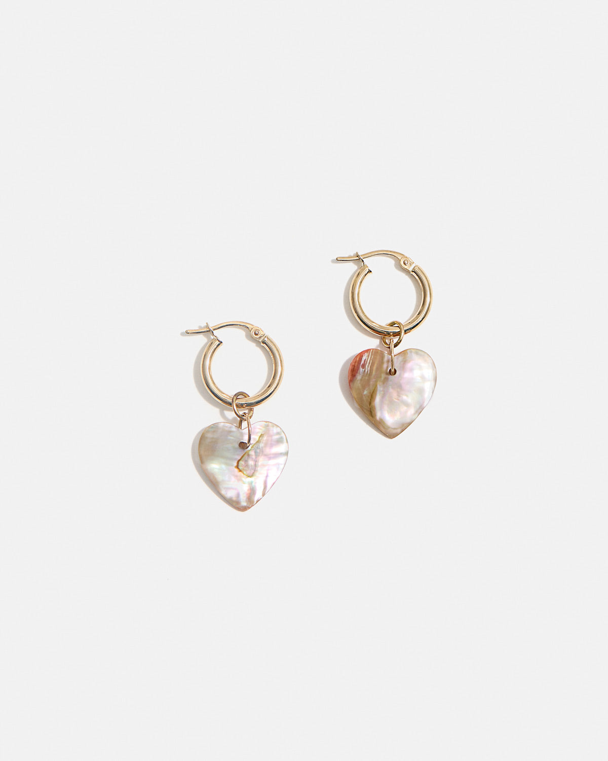 Baby Hoops with Abalone Hearts in Gold