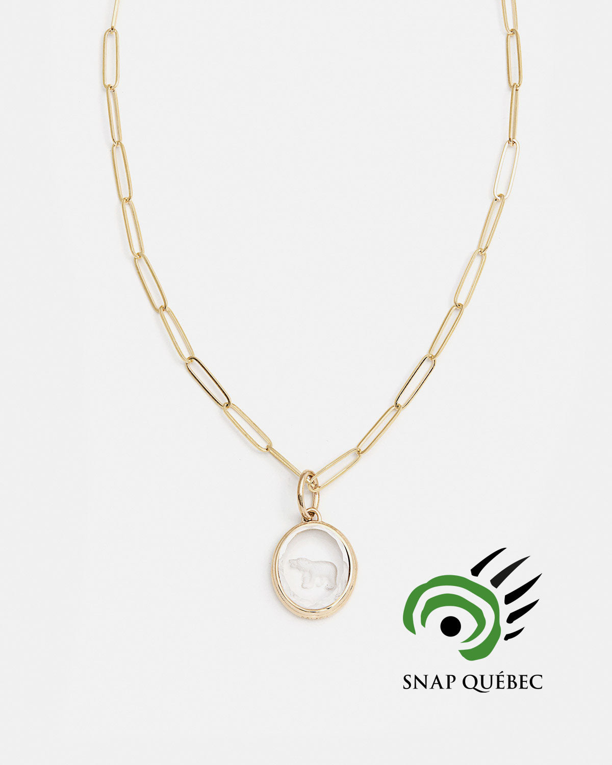 Pendentif Ours Polaire en Quartz et Or Jaune 14k - MYEL x SNAP Québec