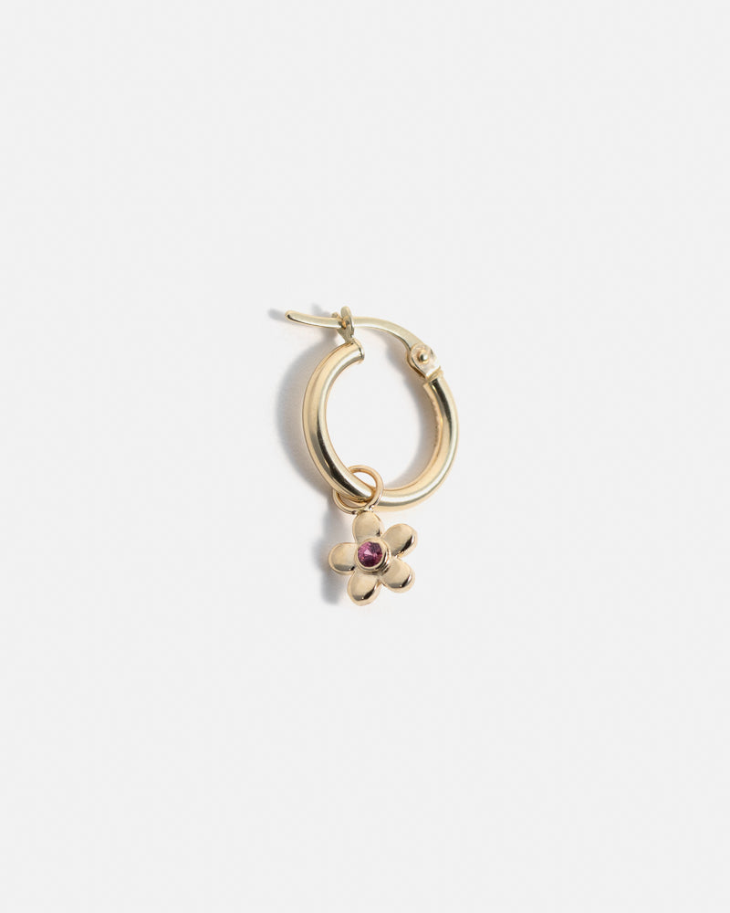 Flower Charm for Hoops in Gold with Ruby